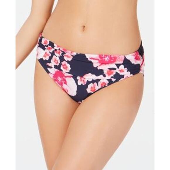 DKNY NAVY FLORAL PRINT Pink Navy Floral Fold-Over Bikini Swim Bottom XXL NWT - Picture 1 of 3